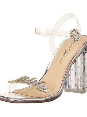 Betsey Johnson Bride Clear Block Heel Sandal with  Crystal Accent